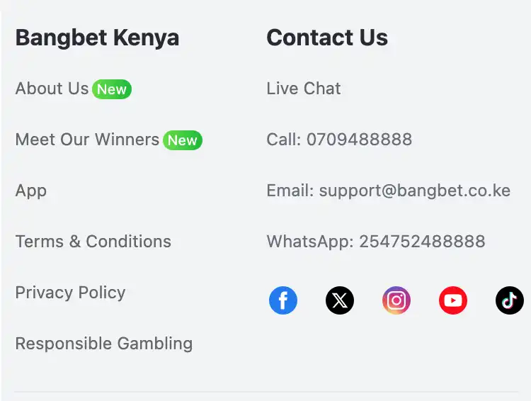 Bangbet Kenya customer support contact section