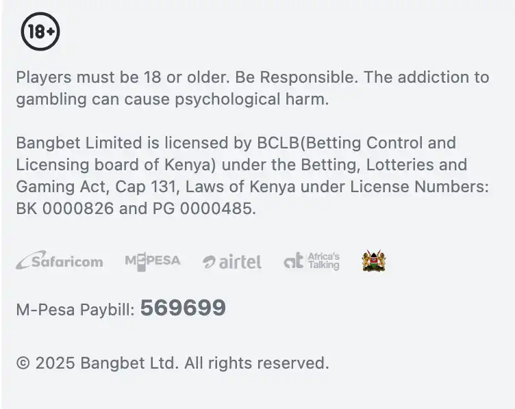Bangbet Kenya legal notice and terms information