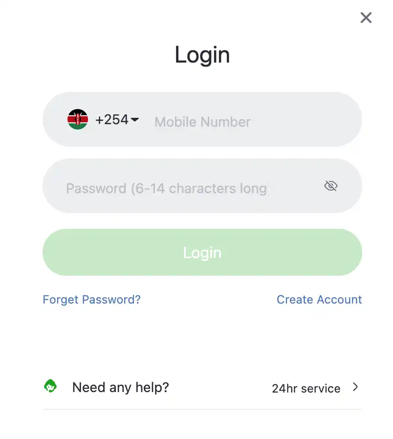 Bangbet Kenya login form popup window