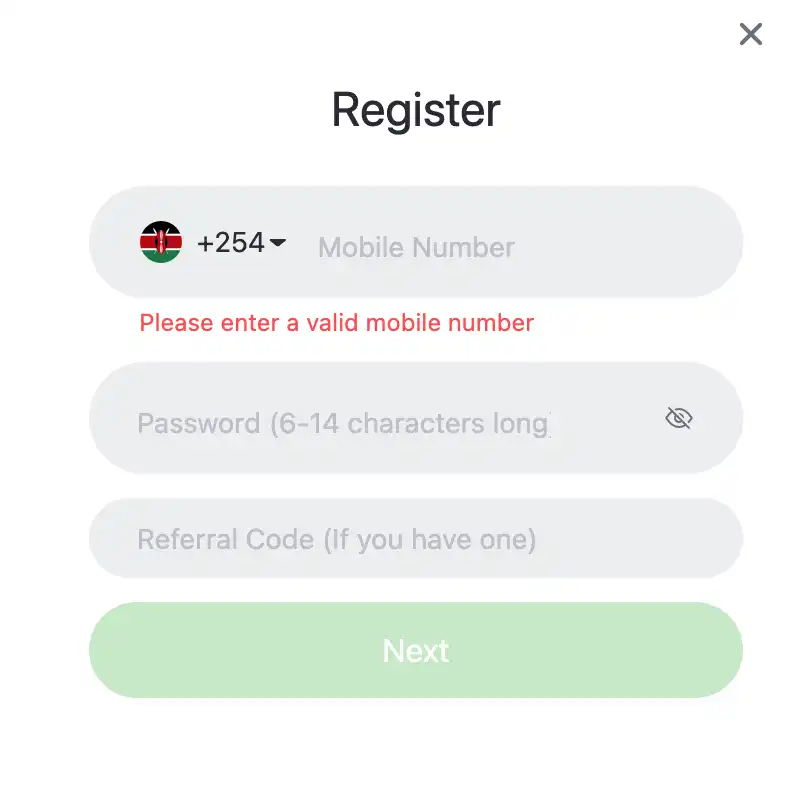 Bangbet Kenya account registration form